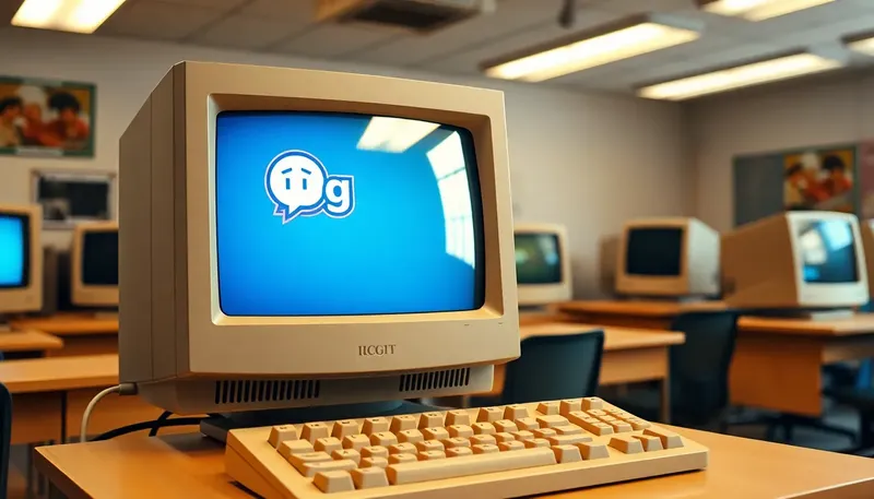 Retro technológia – starý CRT monitor v školskej učebni