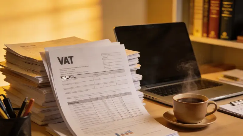 Živnostník pri práci s daňovými dokladmi a kalkulačkou