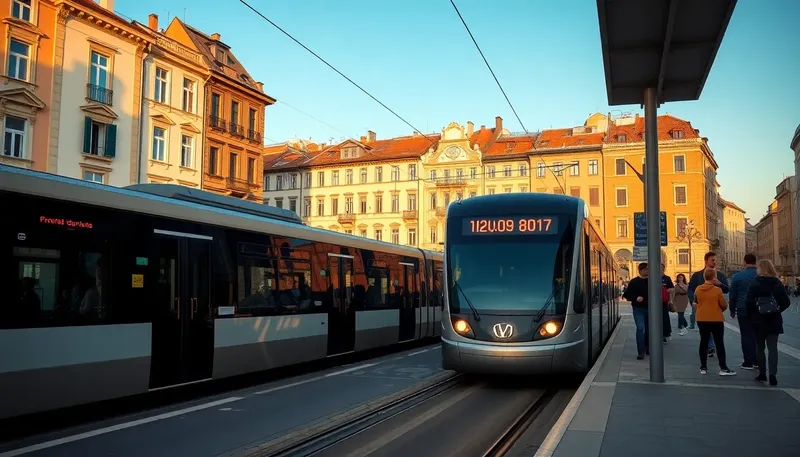 Moderná električka na zastávke v meste